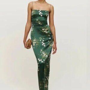 Reformation Frankie Silk Dress in Green